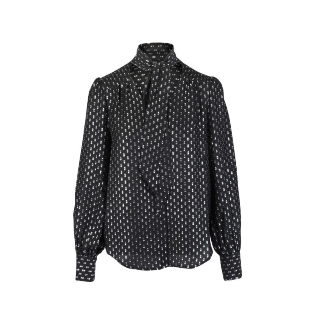 Paige Metallic Long Sleeve Bow Tie Silk Blouse - Picture 2 of 6